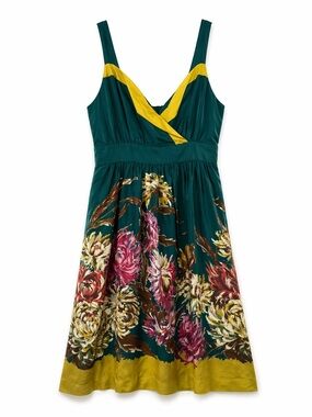 Maeve Teal Floral Fit-and-Flare Mini Dress with Yellow Trim